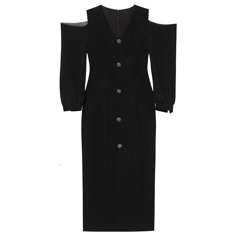 temperament goddess style 2024 autumn new purple off shoulder long sleeved V-neck formal occasion dress