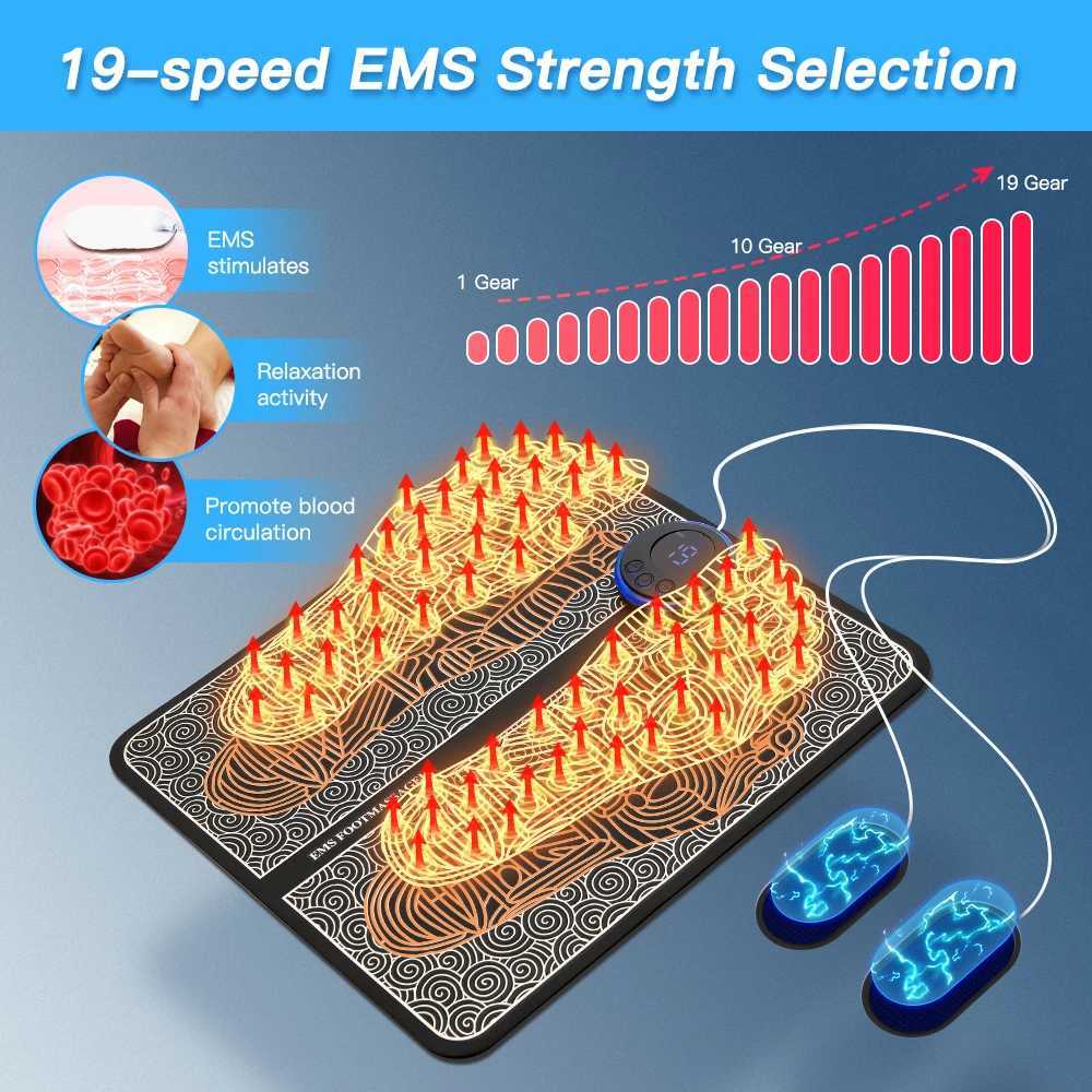 EMS foot massager electric foot massage pad relieves foot pain with 10 electric timer pads muscle stimulator Salud blood circulation W240819
