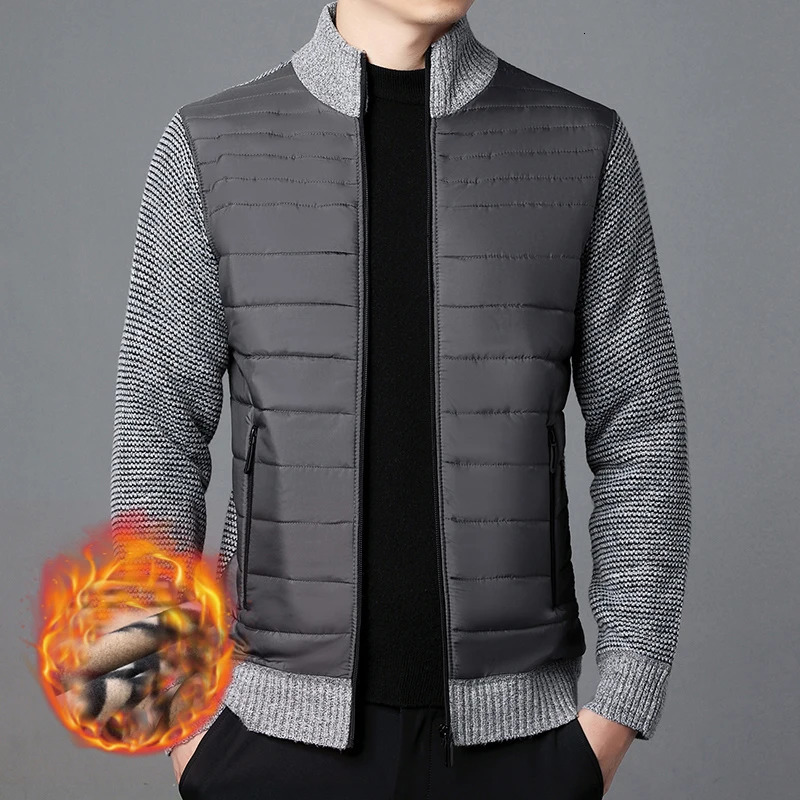 Winter Mens Fleece Jacket Warm Knitting Coat Men Patchwork Casual Knitted Jackets Stand Collar Outerwear 4XL 241011