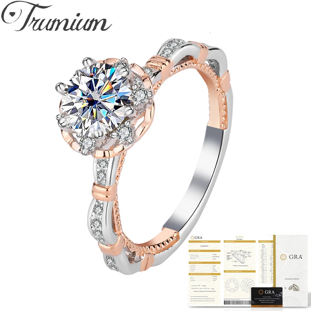 Trumium 925 sterling silver round cut Solitare 1CT silica engagement ring for womens wedding band commitment ring 240929