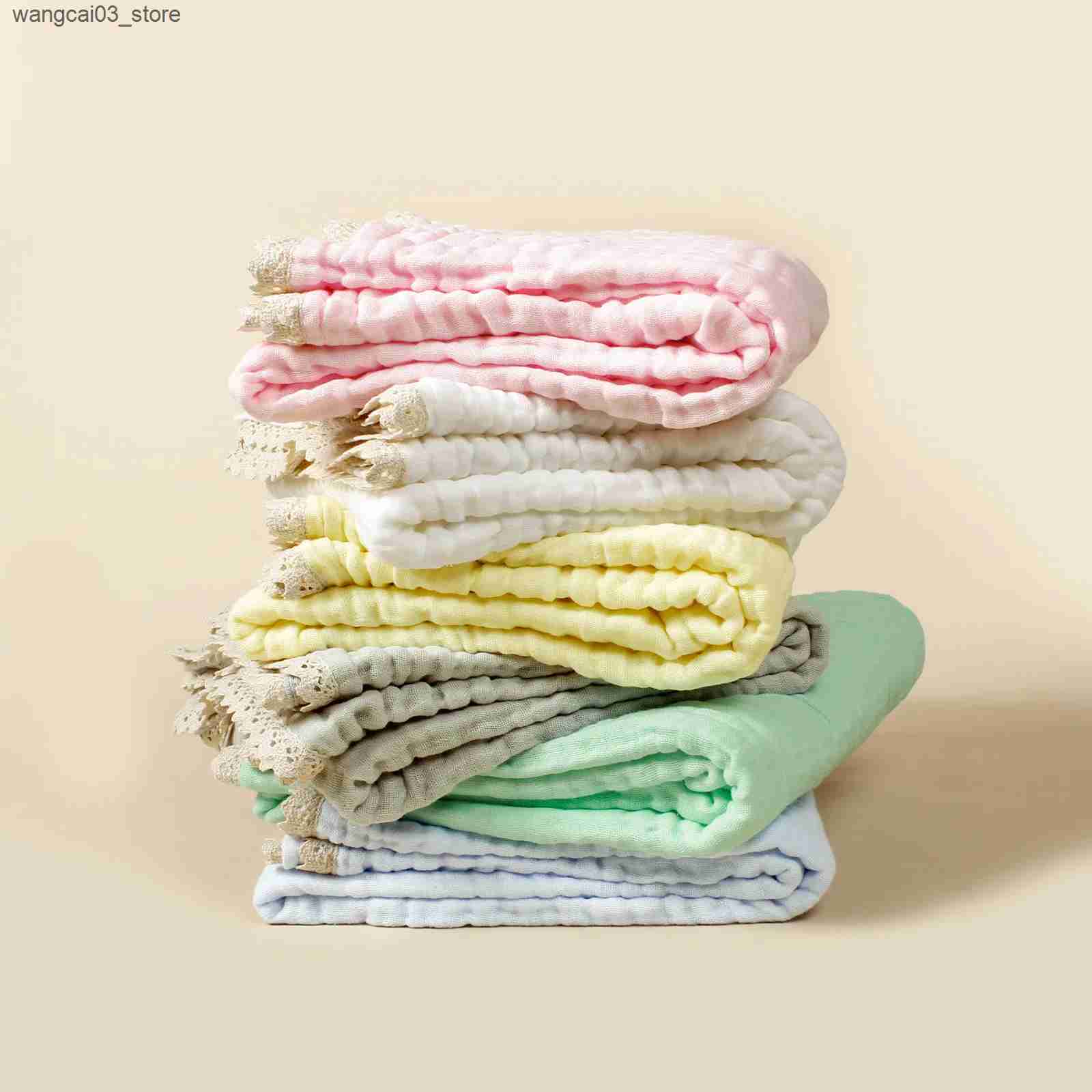 Blankets Swaddling 6 Layers Muslin Blankets for Babies Blankets Newborn Solid Lace Swaddle Blanket Baby Bath Towel Cotton Gauze Cover Mother Kids L240