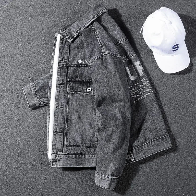 Male Jean Coats Winter Oversize Mens Denim Jacket Gray Wide Shoulders With Embroidery G ed Big Size Fashion Elegant Classy 241011