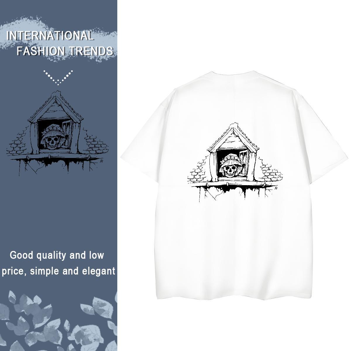 Custom T-Shirts for Women 230g 100% Cotton Breathable Soft High Street Hip Hop skull Unisex Tshirts Nice Anime Print Wear