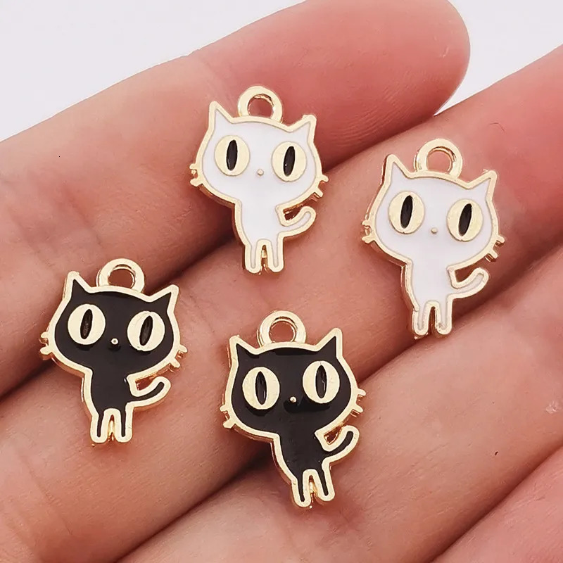 10pcs 19x14mm Enamel Cat Charm for Jewelry Making Fashion Earring Pendant Bracelet Necklace Accessories Diy Craft Findings 241010