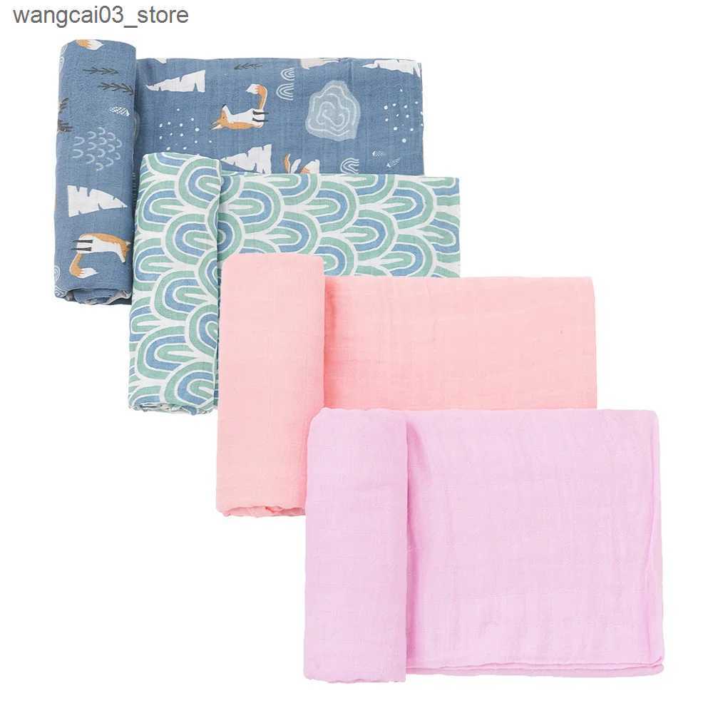 Blankets Swaddling HappyFlute Nature Printing 1pcs Muslin Cotton Fabric Baby Swaddle Light Blanket Baby Infant Wrap L240910