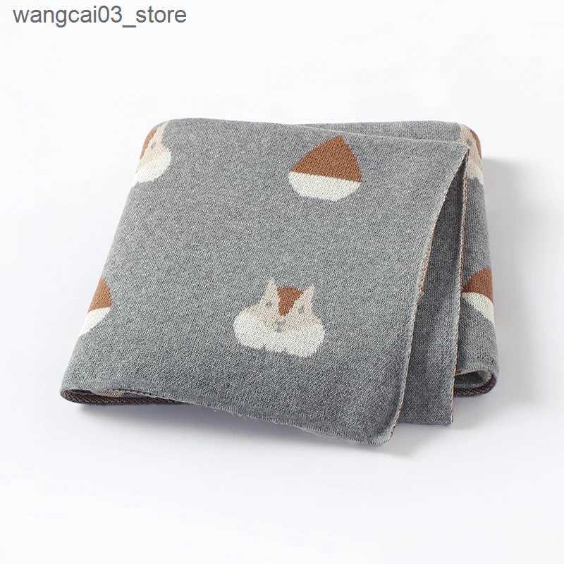 Blankets Swaddling Newborn Baby Blankets 90*70CM Infant Girl Boy Knitted Cotton Bedding Quilt Cute Cartoon Squirrel Toddler Stroller Swaddling Soft L2