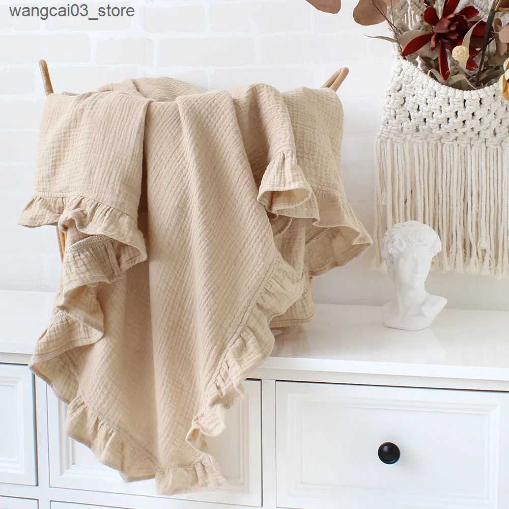 Blankets Swaddling Ruffle Muslin Baby Blanket for New Born Swaddle Wrap Newborn Receiving Blankets Infant Baby Stuff Bath Towel Bedding Quilt L240910