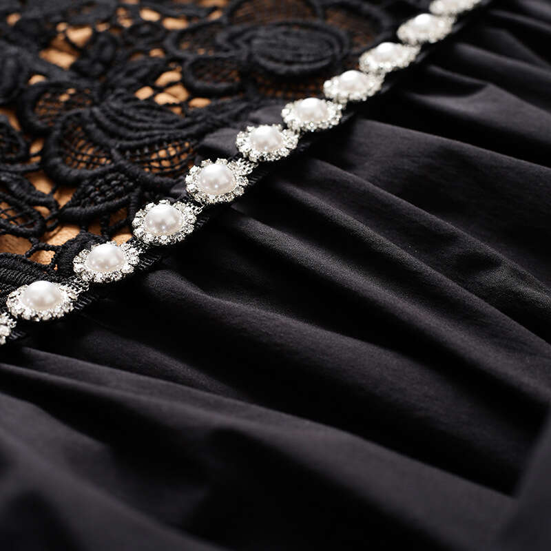 Smart and gentle style dress with lace temperament long short sleeved A-line dress 2024 summer new collection