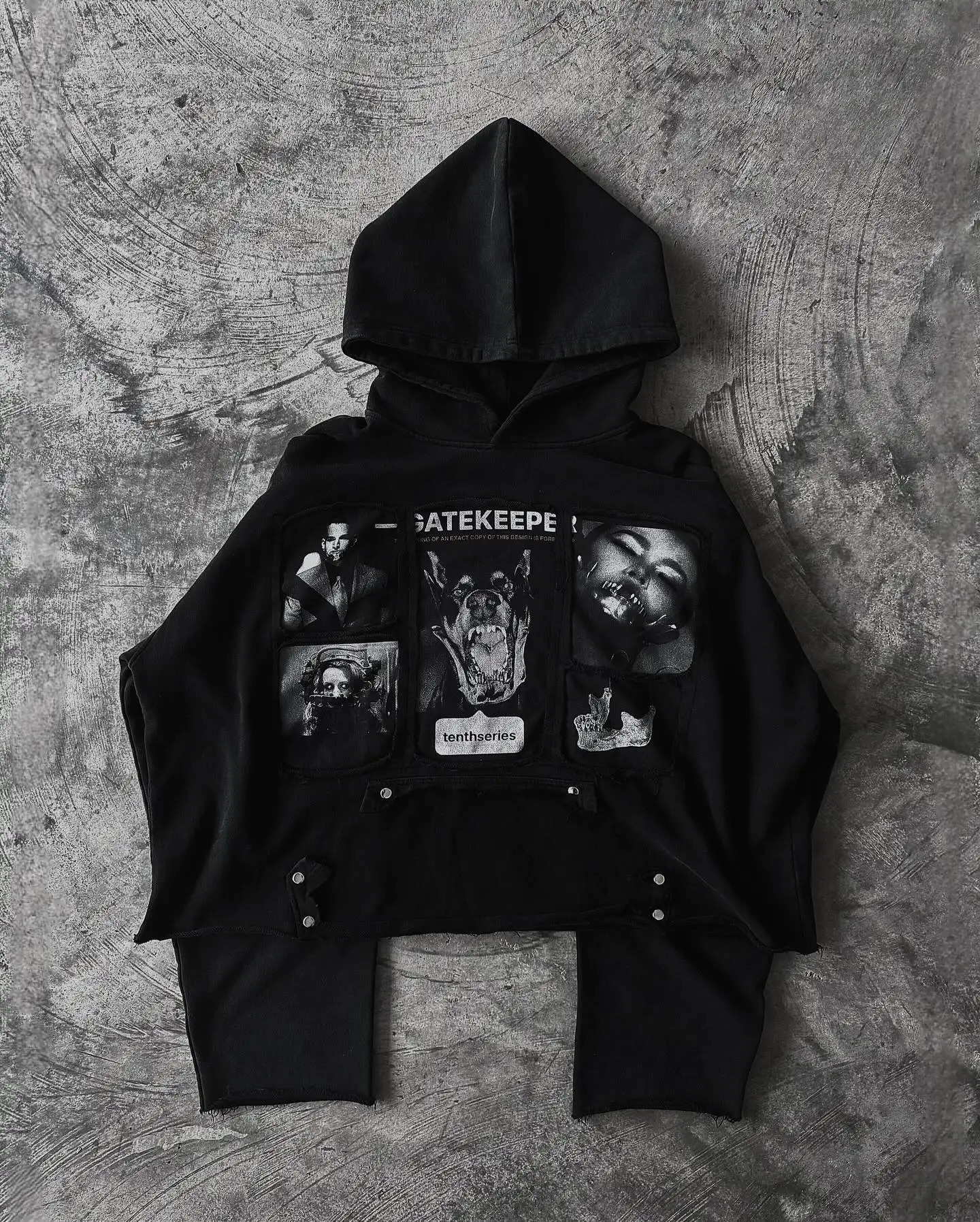 Y2K Clothing Patchwork Hoodies Harajuku Retro Character Graphic Oversized Hip Hop Gothic Black Sweatshirt Men Women 241011