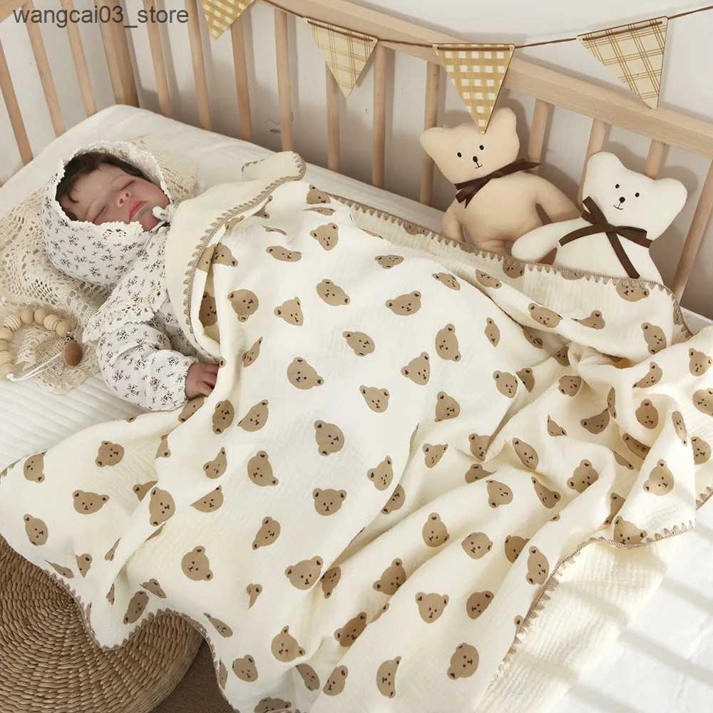 Blankets Swaddling Baby Blankets for Beds 4 Layer Cotton Swaddle Muslin Blanket Bedding Linen Babies Accessories Newborn Bath Towel Mother Kids L24091