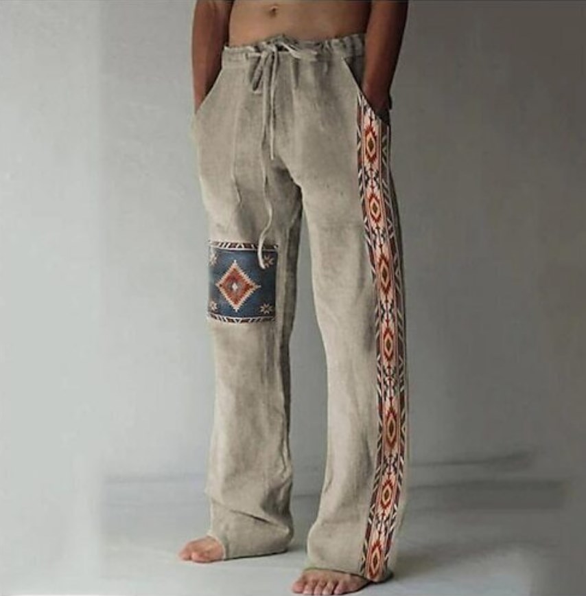 Mens Pants Western ethnic style beach pants with printed mens loose casual pants