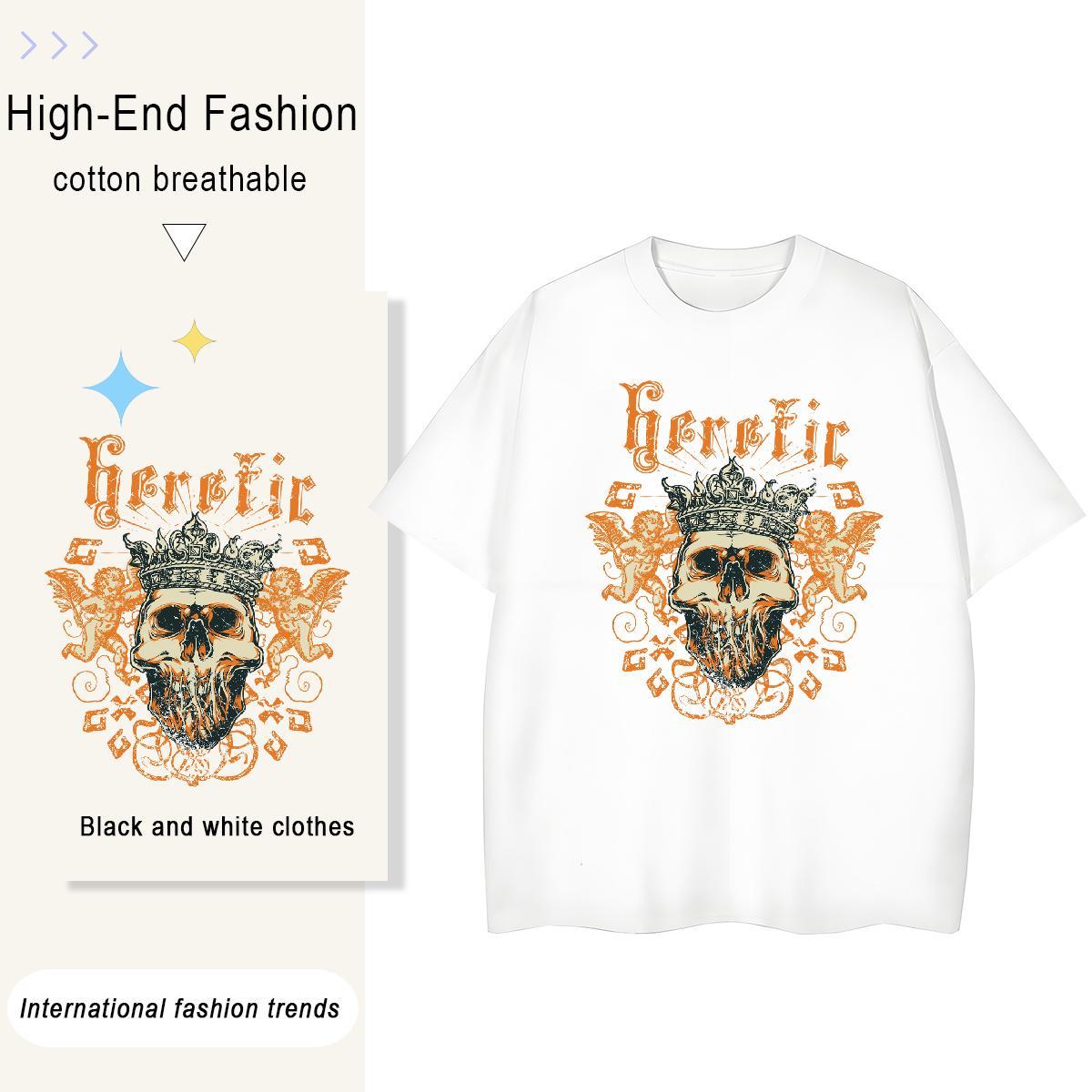 Fashion Casual Womens T Shirts 100% Cotton 230g Breathable Crew Neck Casual Daily Wear skull Couples T Shirts Soft Floral Print Clothes