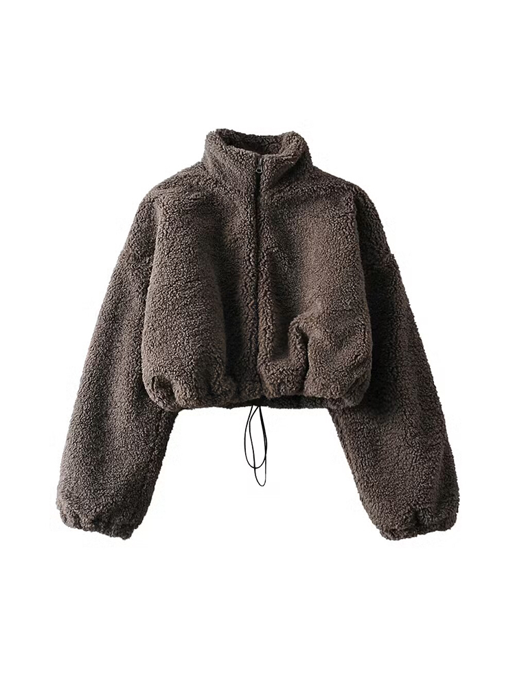 Women's Brown Faux Rabbit Fur Coat Warm Fashion Overcoat Haruku Vintage Turtleneck Plush Teddy Coats 90S 2000S Clothes Winter