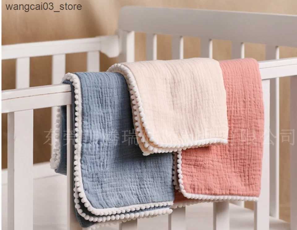 Blankets Swaddling Muslin Baby Blanket Newborn Pompom Swaddle Wrap Cotton Gauze Soft Baby Receiving Blanket For Stroller Toddler Infant Bath Towel L24