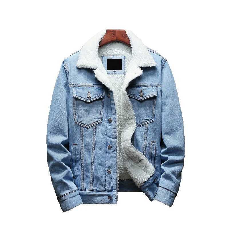 Plush long sleeved denim jacket mens winter denim cotton jacket wool Korean fashion style thick jacket W241011