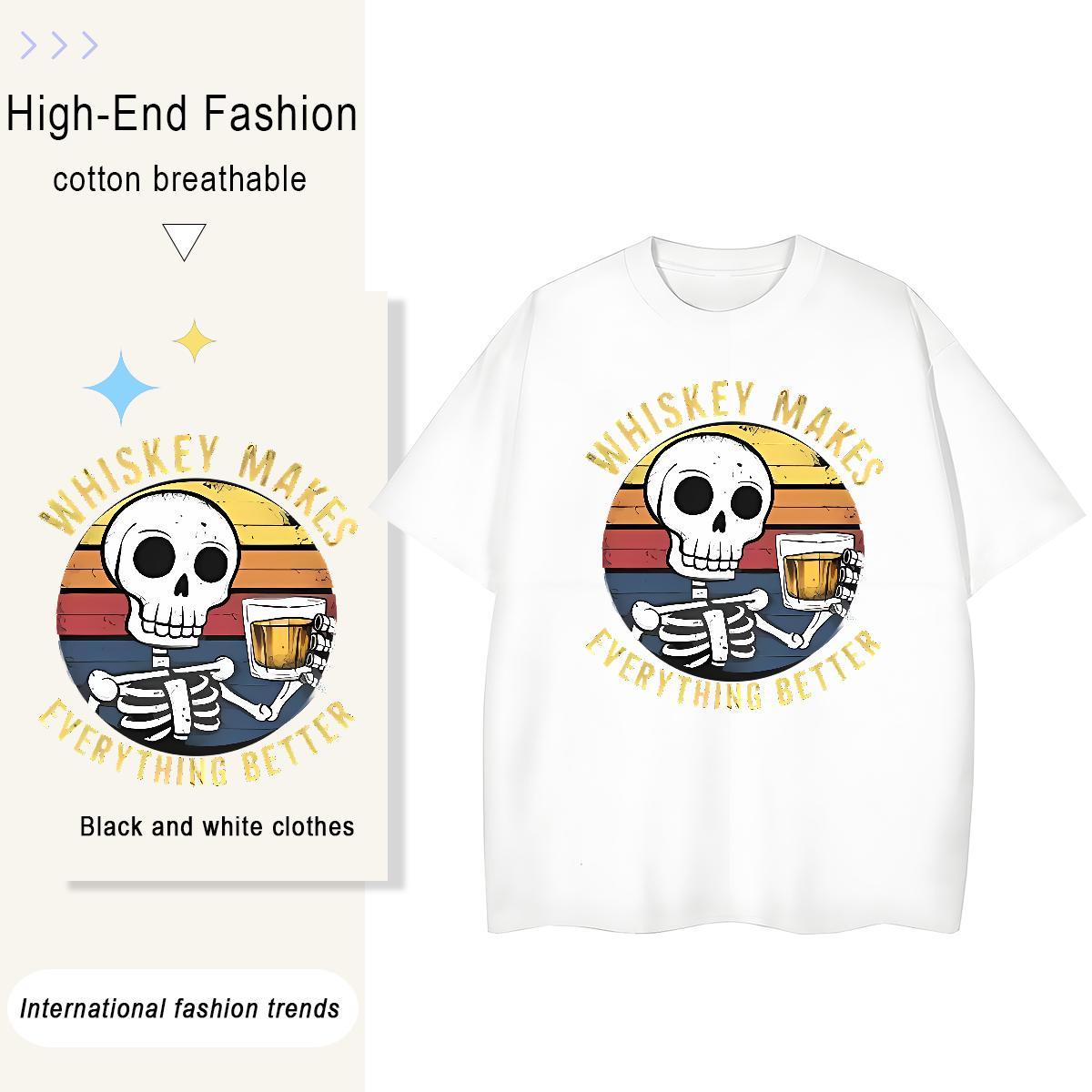 2024 DIY T-Shirts for Women 230g 100% Cotton Comfortable Hip Hop Street skull Woman Tshirt 5A Cartoon Printing L-4XL Clothings