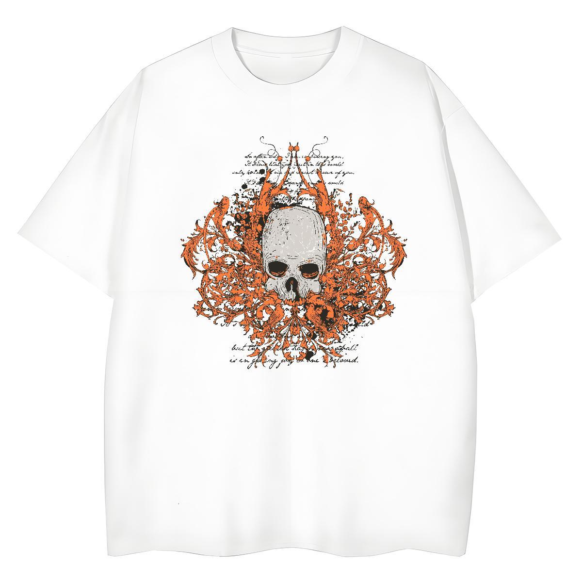 Brand T Shirts Women 100% Cotton 230g Breathable Short Sleeve Sports Street Wear skull Womens Tshirts Free Shipping Floral Print Tops Shirt