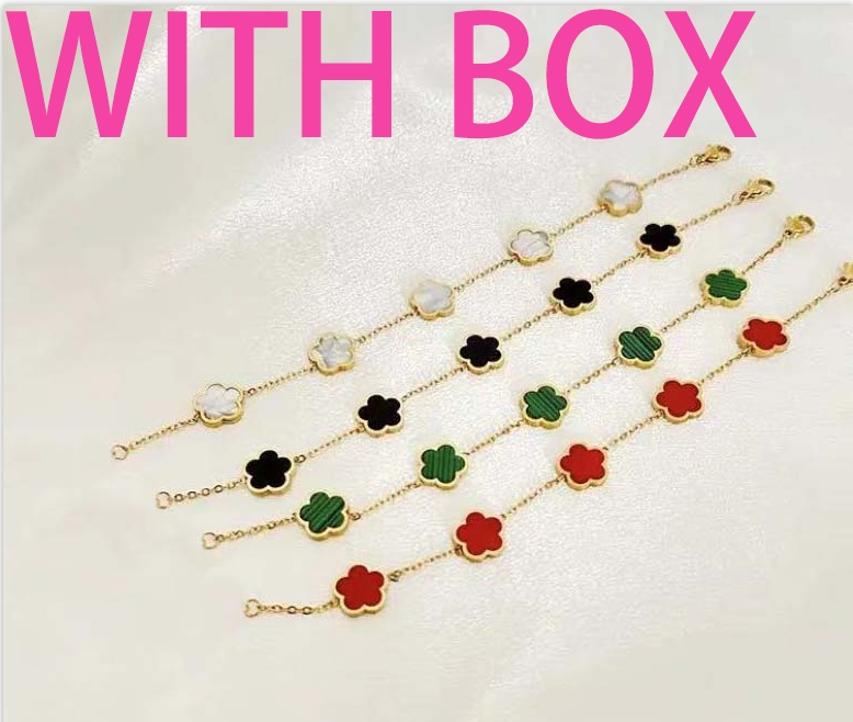 With box Clover Bracelet For Women jewelry Chain Bracelets 18K Gold Silver Plate Agate Diamond Fashion Charm Wedding Gift Party