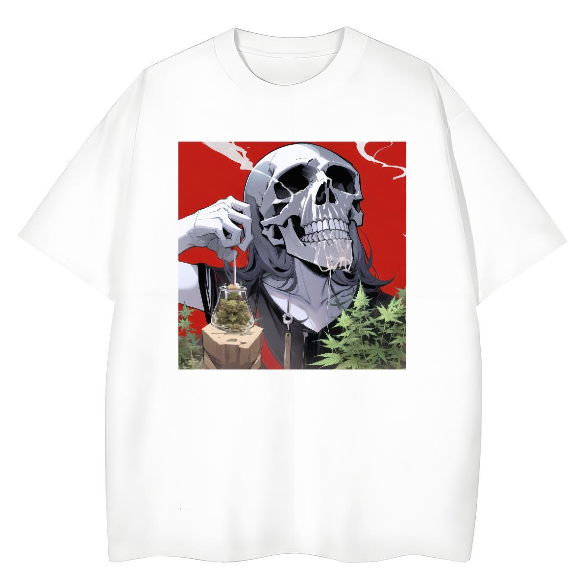 TOP Quality T shirt 230g 100% Cotton Comfortable Summer Casual skull Women Tshirts Loose Cartoon Floral Printing Wear