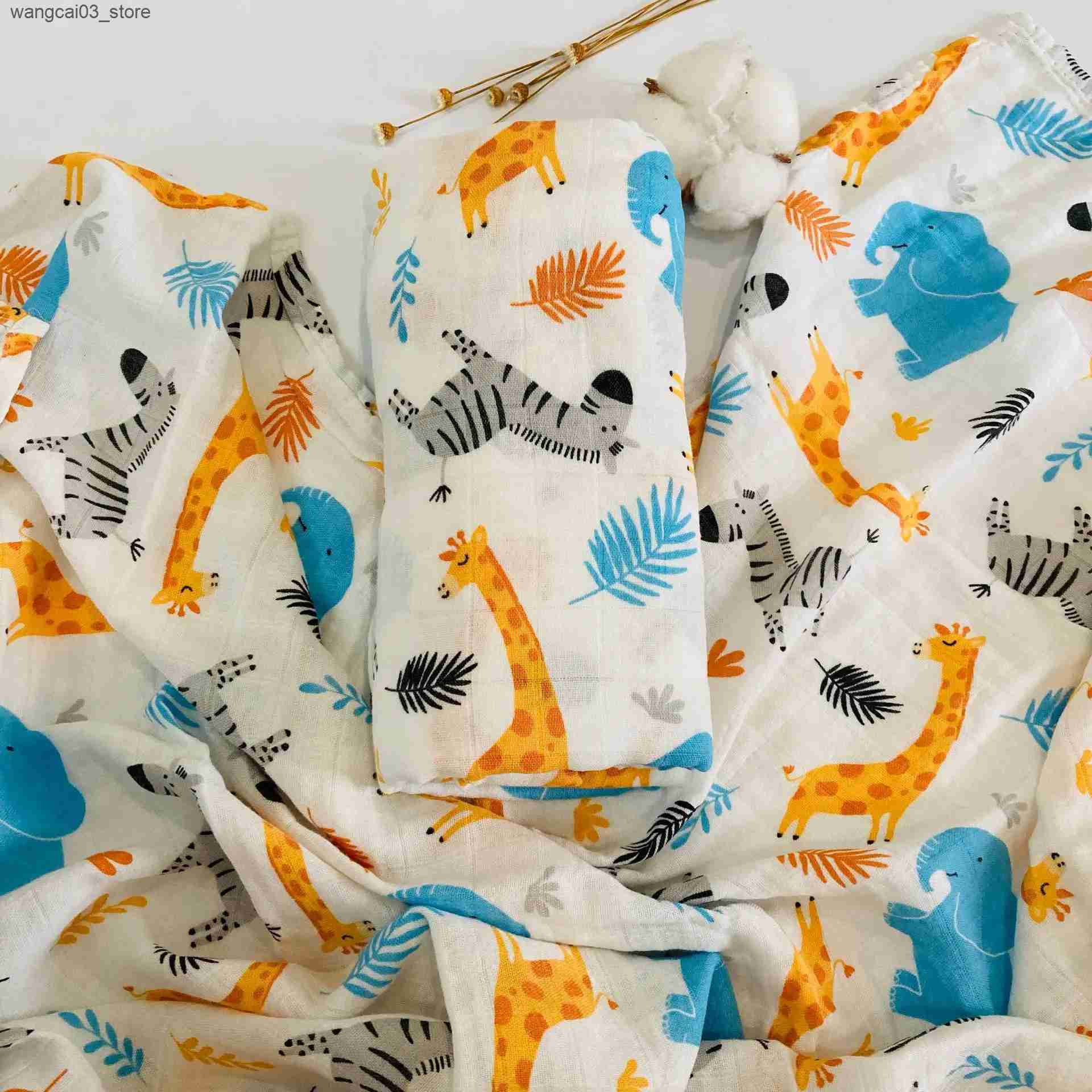 Blankets Swaddling 120*120cm Bamboo Cotton Swaddle Blanket Print Muslin Baby Blankets Infant Swaddle Towel For Newborns Baby Wrap Kids Bed Sheet L2409