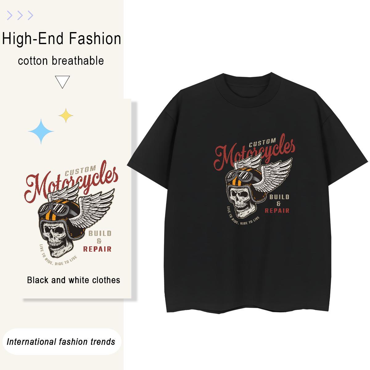 Stylist T Shirts Women 230g 100% Cotton Short Sleeve O-Neck Hip Hop Street skull Woman Tshirt Loose fit Skull Tops Tees