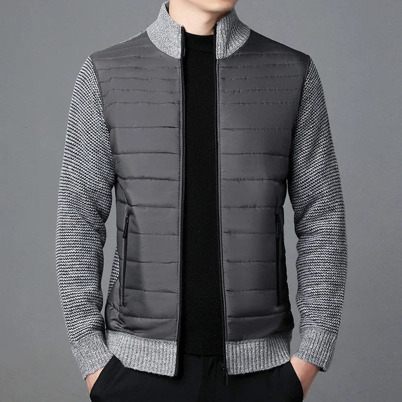 Winter Mens Fleece Jacket Warm Knitting Coat Men Patchwork Casual Knitted Jackets Stand Collar Outerwear 4XL 241011