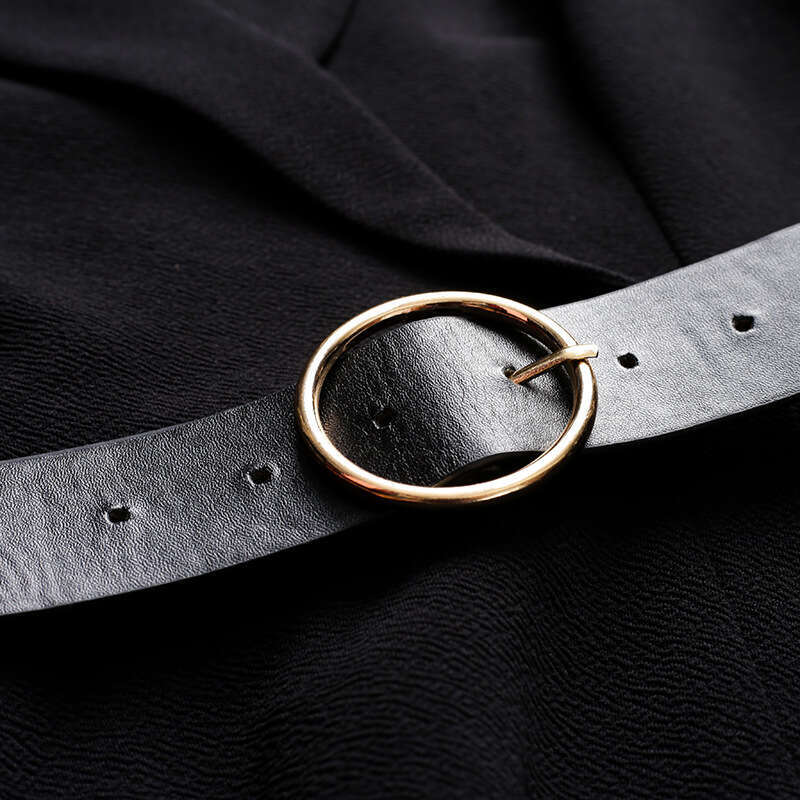 black dress for spring and autumn women 2024 new style suit collar mid length long sleeved waist cinching slimming A-line skirt