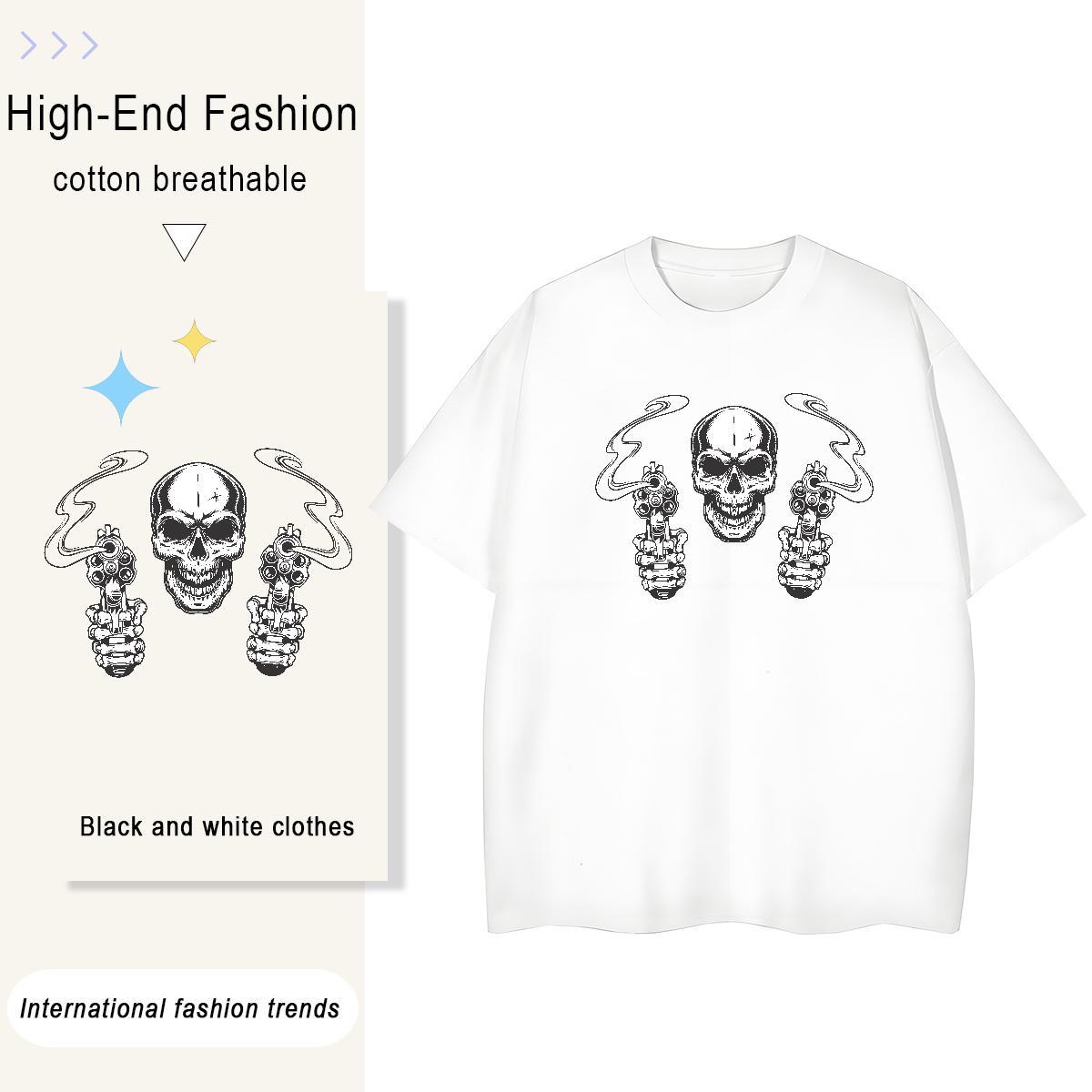 2024 DIY Women T Shirts 230g 100% Cotton Round Neck Short Sleeve Street Wear skull Women Tees Free Shipping Custom Print Oversized Clothes Shirt