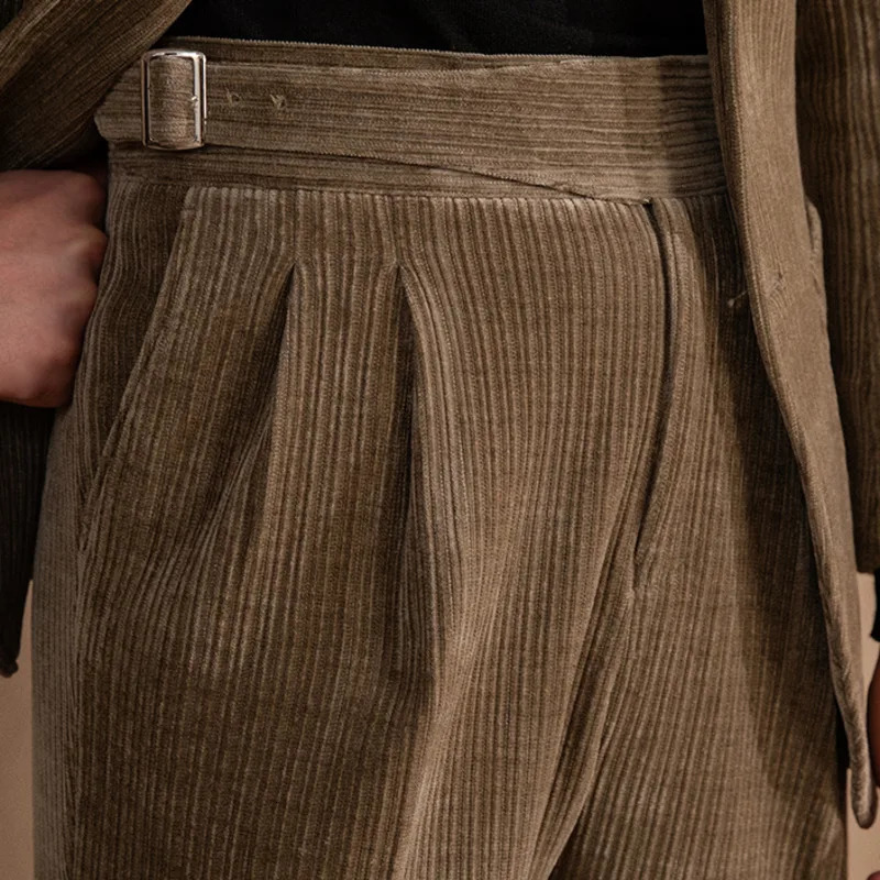Corduroy High Waist Office Warm Casual Pants Italian Business Pants High Quality Straight Triple Pants Men Pantalon Para Hombres 241011