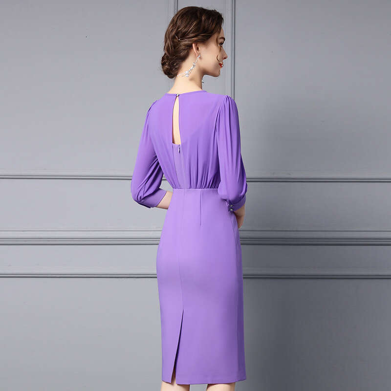 French Dress 2024 Womens New Autumn Sister Style High end Purple Nail Diamond Waist Bag Hip Skirt