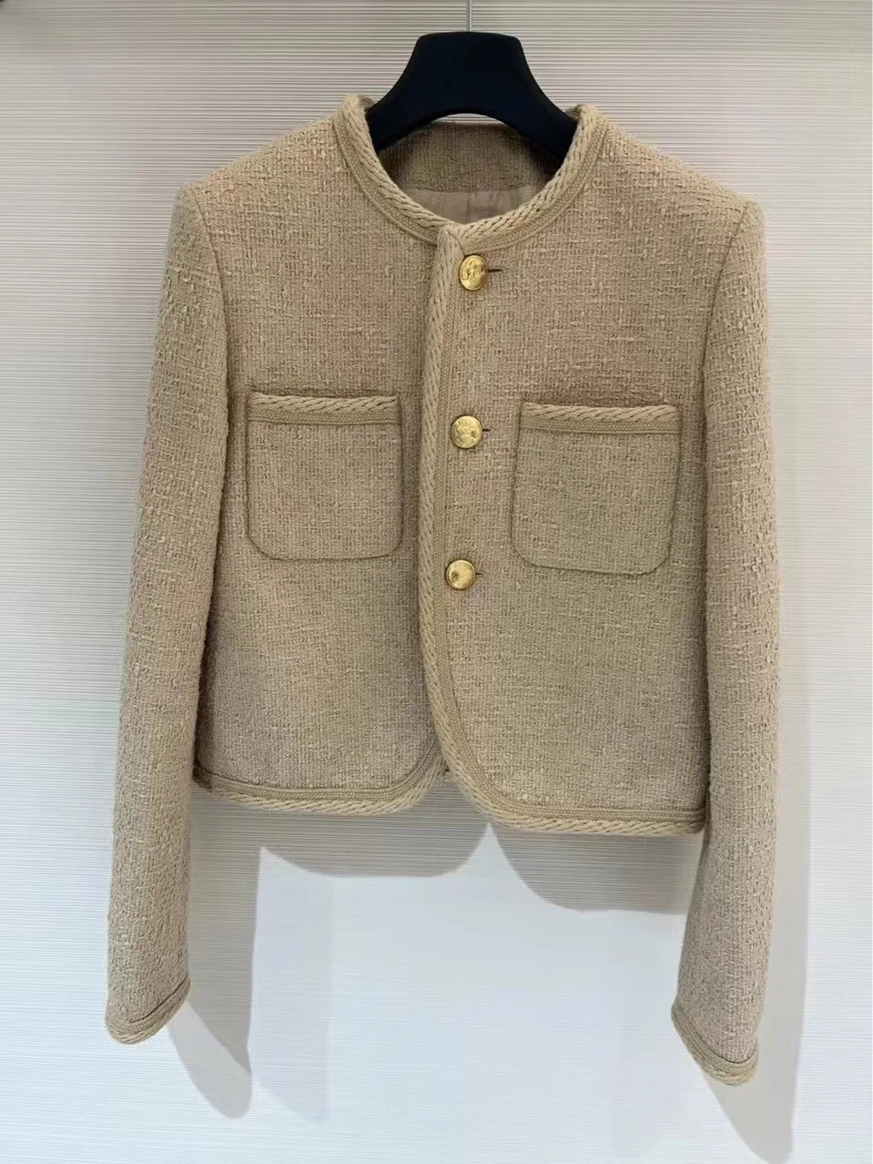 French woolen tweed short cardigan womens top 240930