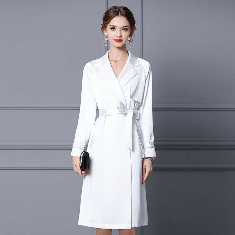 khaki windbreaker jacket for women in autumn 2024 new womens style high-end feeling solid color medium to long length slimming effect