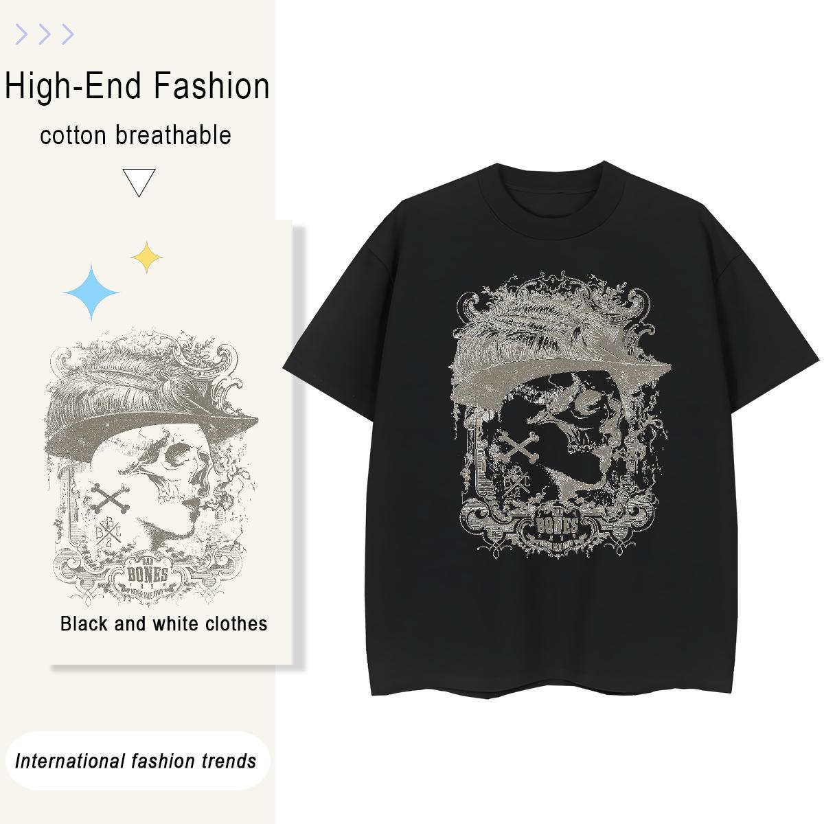 Fashion Casual T Shirts Women 230g Cotton Breathable Soft Sports Casual skull Woman Tshirt High quality Custom Print Plus Size Wear