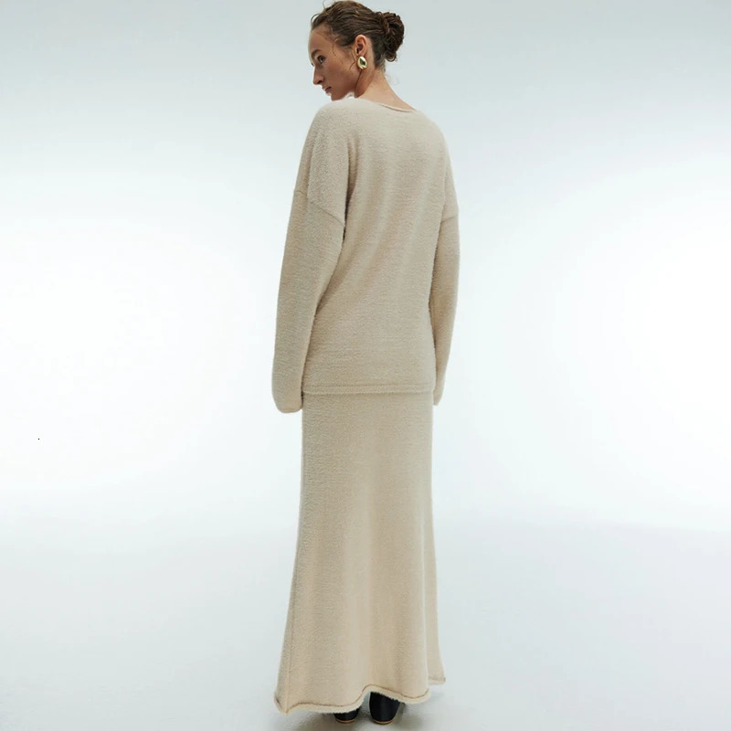 DGLUKE Elegant 2-piece Set suitable for womens V-neck Mohair sweaters and Maxi ski sets womens autumn and winter sets knitted matching sets 241011