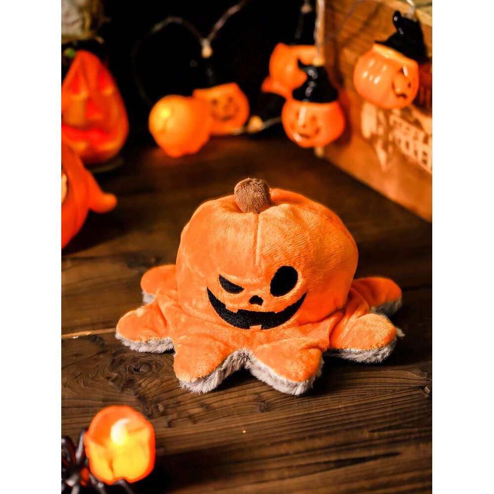 nicovaer 1pc Reversible Pirate Octopus Halloween Pumpkin Plush With Sound, Cat/Dog Squeaky Chew Toy