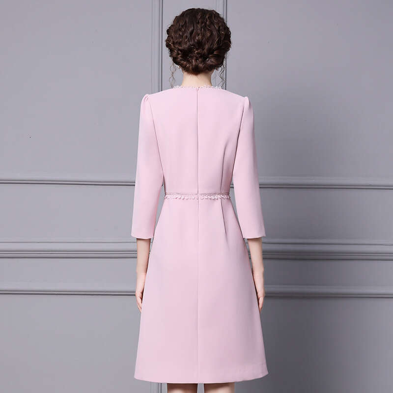 Smart elegant 2024 womens new autumn outfit pink ladylike temperament age reduction waist reduction and slimming A-line dress
