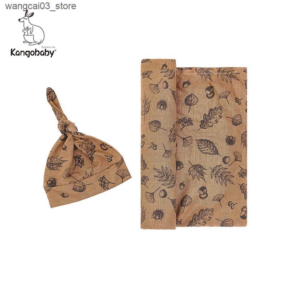 Blankets Swaddling Kangobaby #My Soft Life# 2023 New Premier Quality Bamboo Cotton Baby Muslin Blanket And Cap Breathable Newborn Swaddle L240910