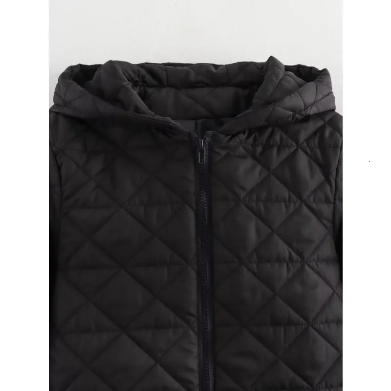 TRAF ZR Black Hooded Coat for Women Elegant Womens Parka Short Snow Warm Woman Winter Parkas Casual Padded 240930