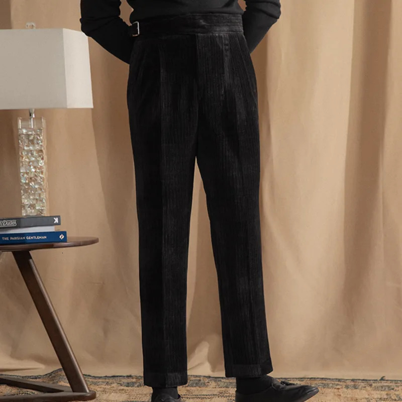 Corduroy High Waist Office Warm Casual Pants Italian Business Pants High Quality Straight Triple Pants Men Pantalon Para Hombres 241011