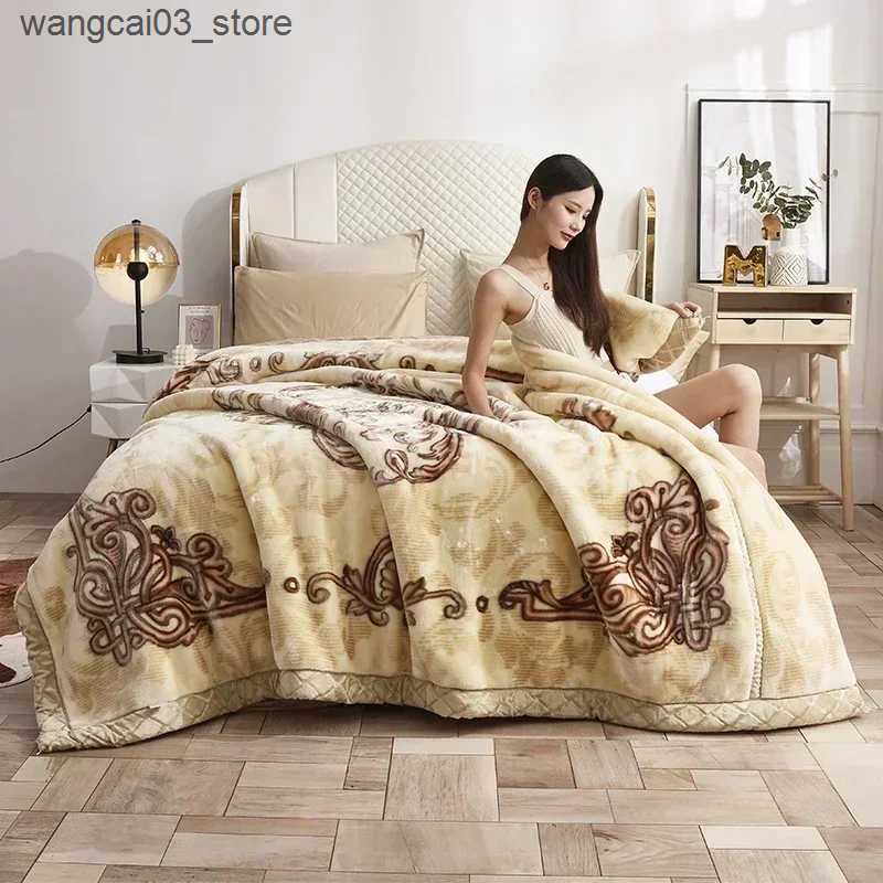 Blankets Swaddling European Style Warm Raschel Blanket for Winter High End Soft Thicken Warmth Weighted Blanket Double Side Flocked Comforter Duvet L2