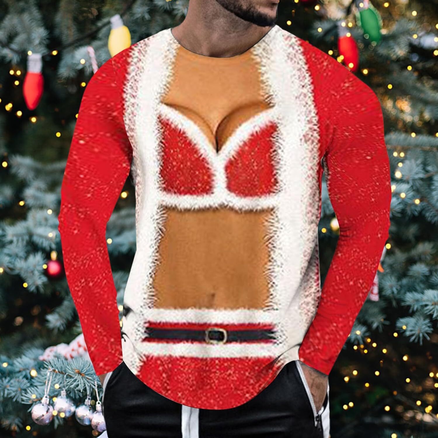 Long Sleeve Shirts for Men sweatshirt Mens Christmas Shirt Long Sleeve Crewneck Ugly 3D Xmas Tree Graphic Casual T Shirt Pullover Sports Tops Blouses