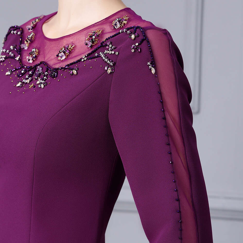 dopamine autumn outfit light luxury heavy industry nail bead seven quarter sleeve fish tail wrapped hip skirt dress 2024 new product