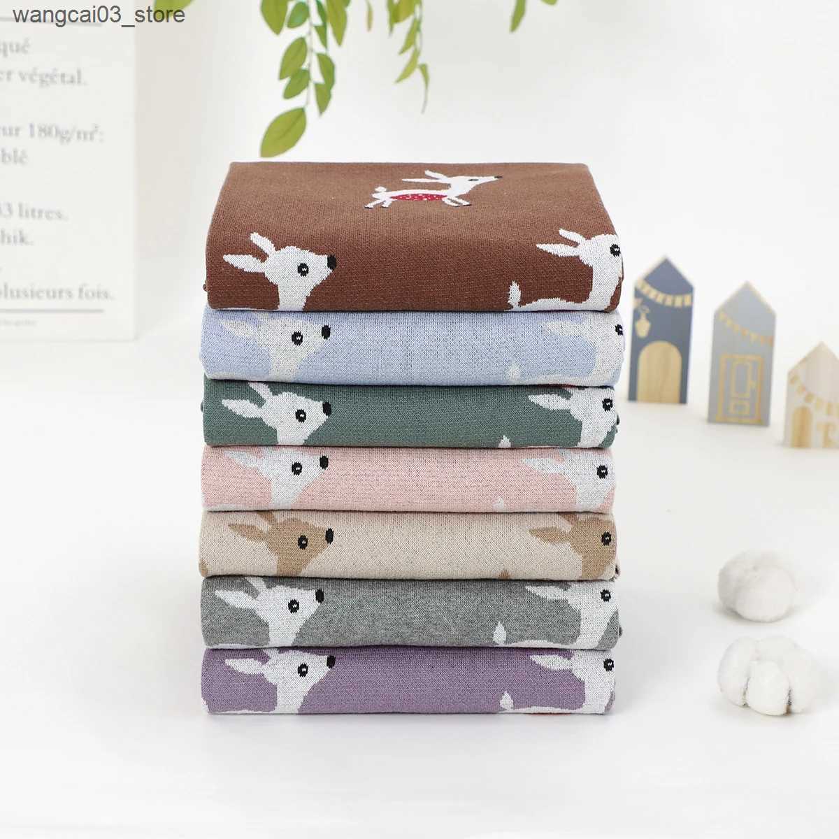 Blankets Swaddling Cute Deer Knit Baby Blanket Super Soft Newborn Girl Boy Stroller Wrap Swaddle Cotton Knitted Toddler Gifts Infant Crib Quilts L2409