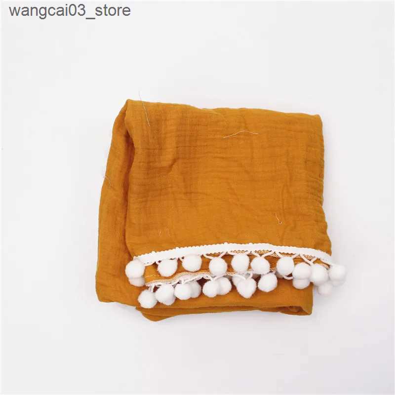 Blankets Swaddling Muslin Baby Blanket Newborn Pompom Swaddle Wrap Cotton Gauze Soft Baby Receiving Blanket For Stroller Toddler Infant Bath Towel L24