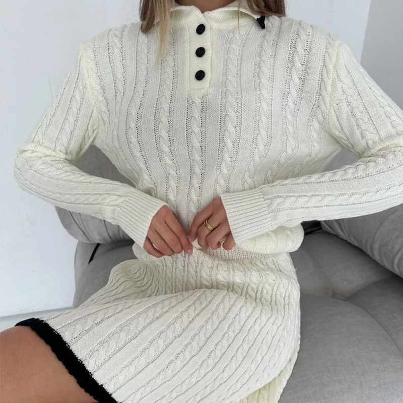 European and American Leisure Skiing Set Long Sleeve Knitted Button Short Sleeve Two Piece Set for Women 241011