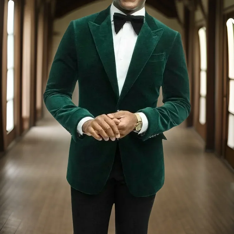 Men Suits For Wedding Bridegroom Velvet Wedding Tuxedos Slim Fit Male Fashion Peak Smoking Blazer 2 Pcs (Jacket+Pants) 2024