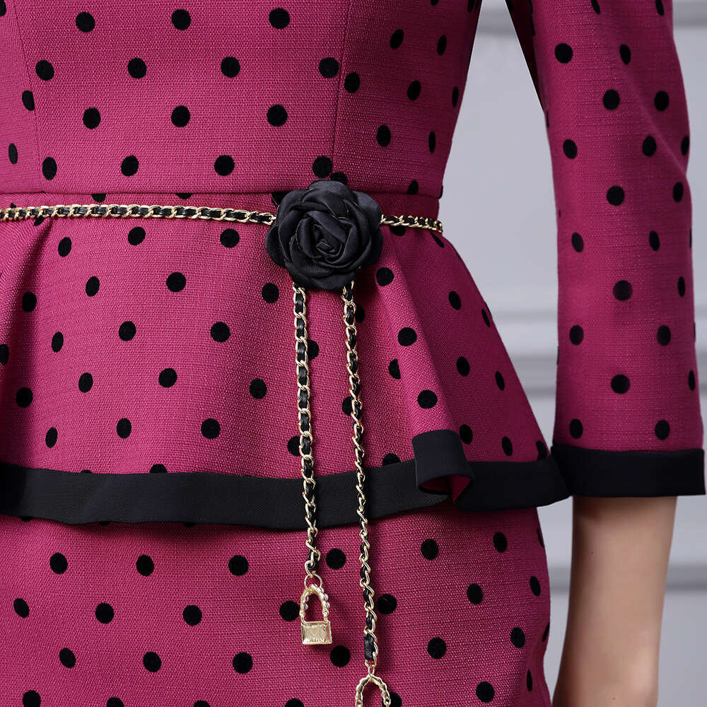 2024 Autumn Collection New Lotus Leaf Edge Splicing Slimming and slimming Style Womens Flavor Dot Fake Two piece Dress