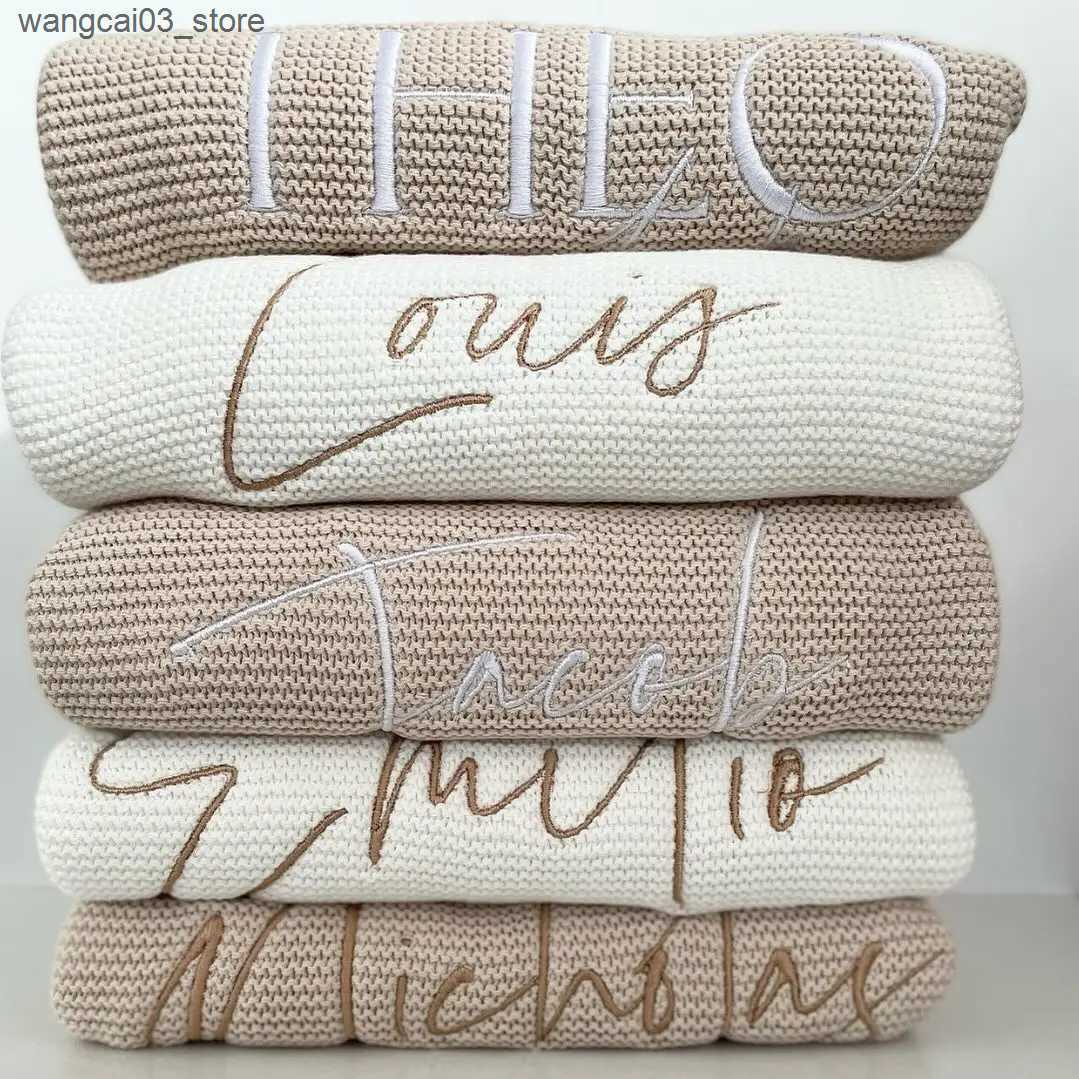 Blankets Swaddling Name Personalised Baby Blanket Newborn Swaddle Wrap Blanket Cotton Crochet Toddler Infant Baby Bedding Crib Bed Stroller Blanket L2