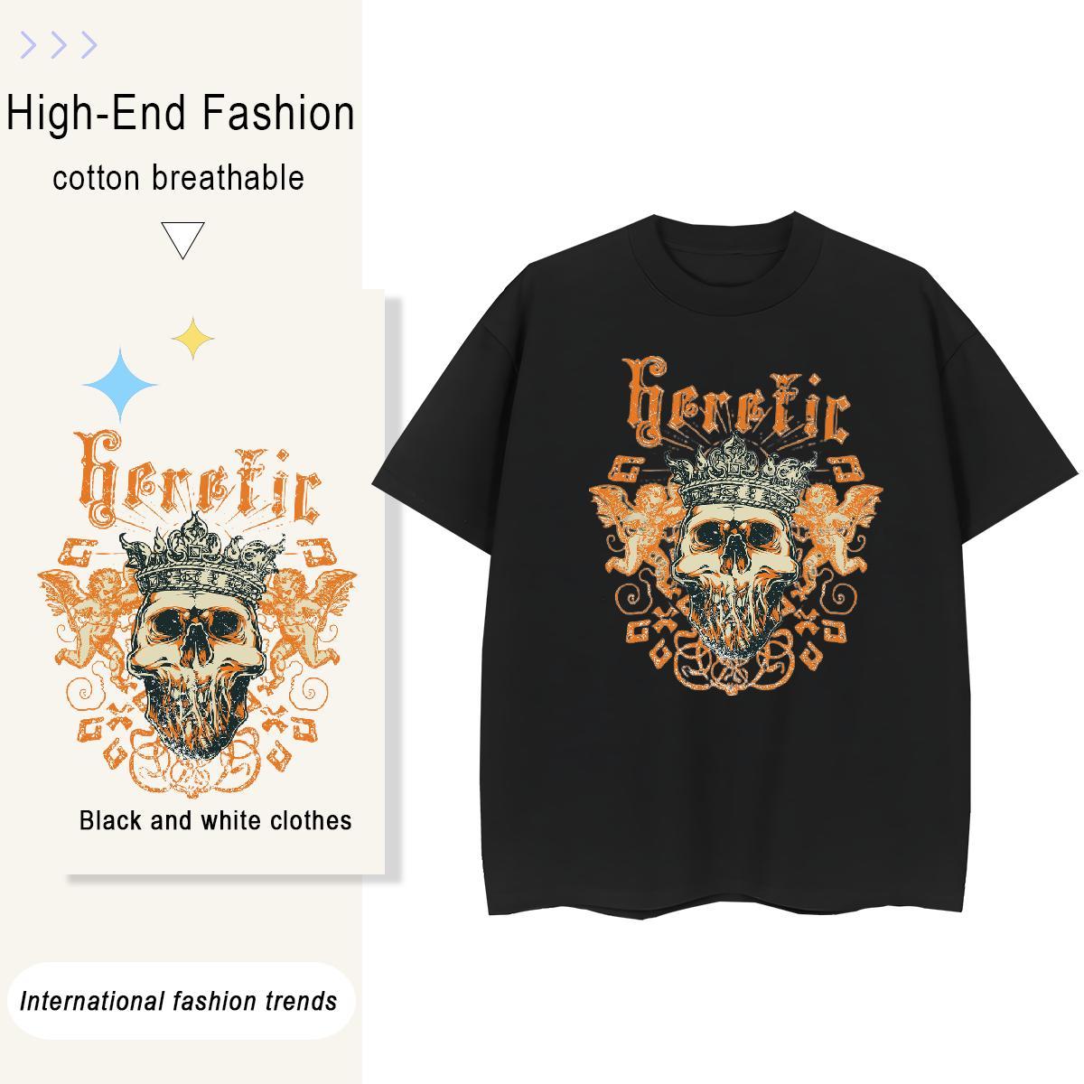 Fashion Casual Womens T Shirts 100% Cotton 230g Breathable Crew Neck Casual Daily Wear skull Couples T Shirts Soft Floral Print Clothes