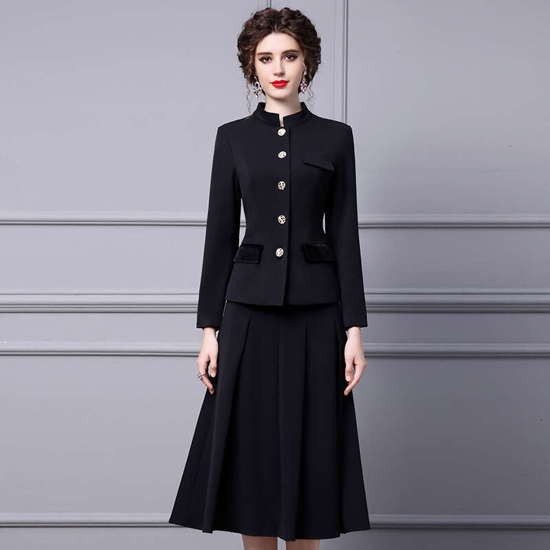 Autumn Womens 2024 New High End Sleeve Waist Jacket Long Skirt with Coat Two Piece Set